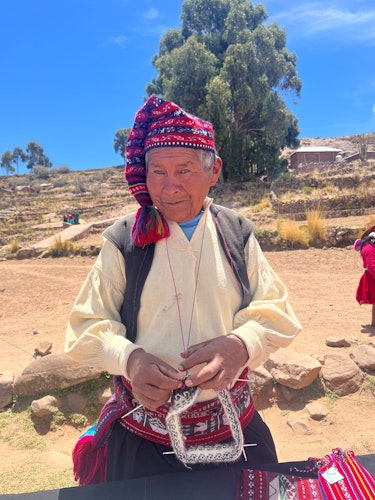 Man knitting on Taquile Island